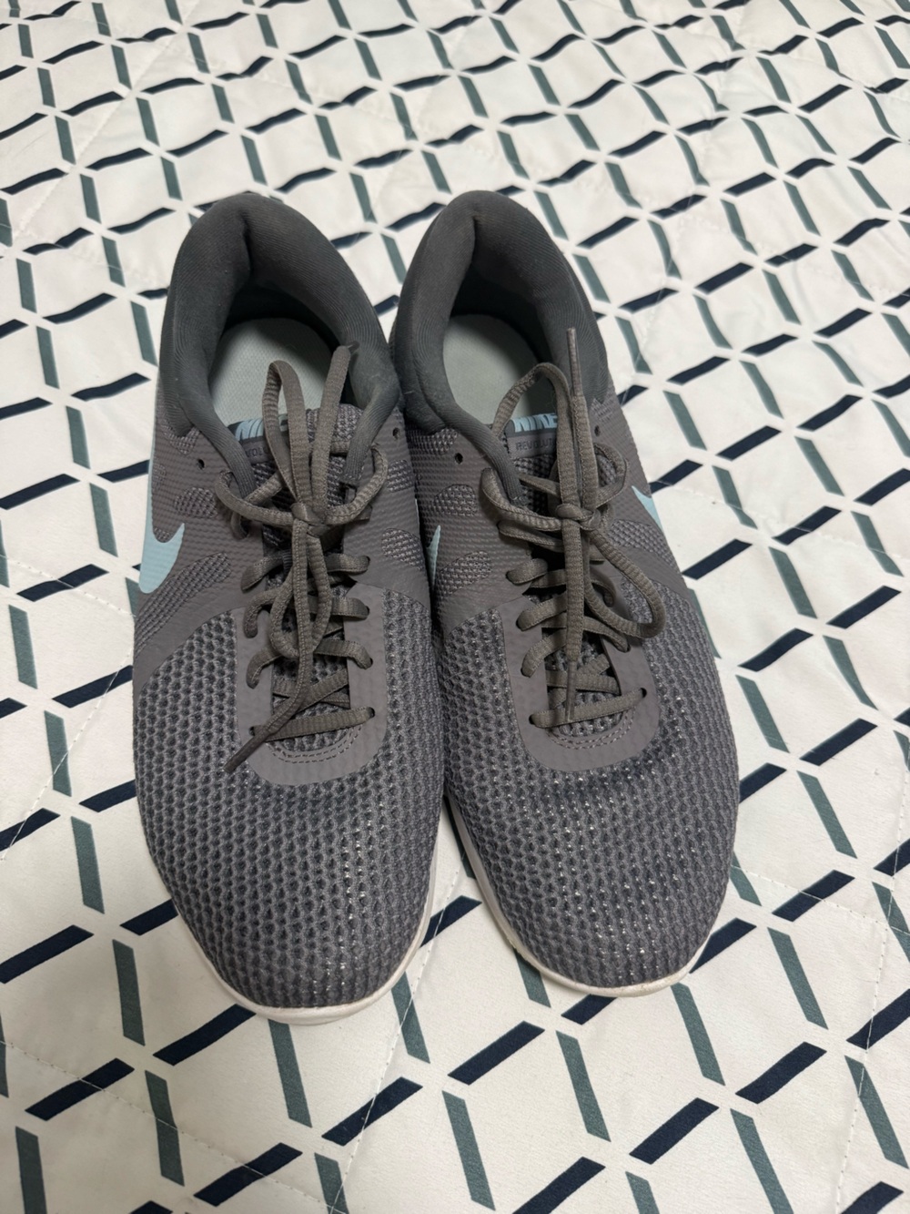 Nike Women’s Gray Mesh Running Shoes with Light Blue Swoosh